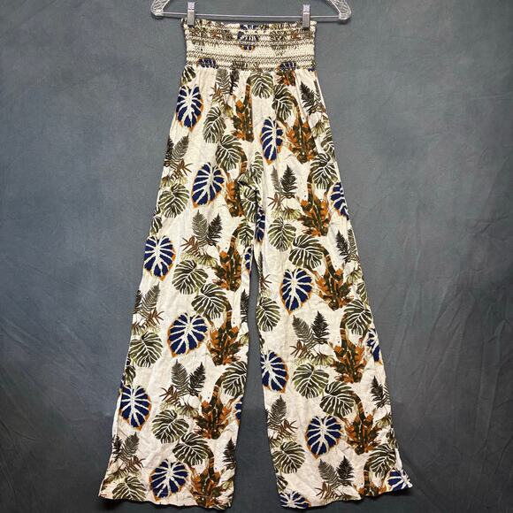 Dahui Hawaii Women's Linen Pants Yoga Wide Leg Smock Waist Comfy Beachy Damask - Picture 8 of 15